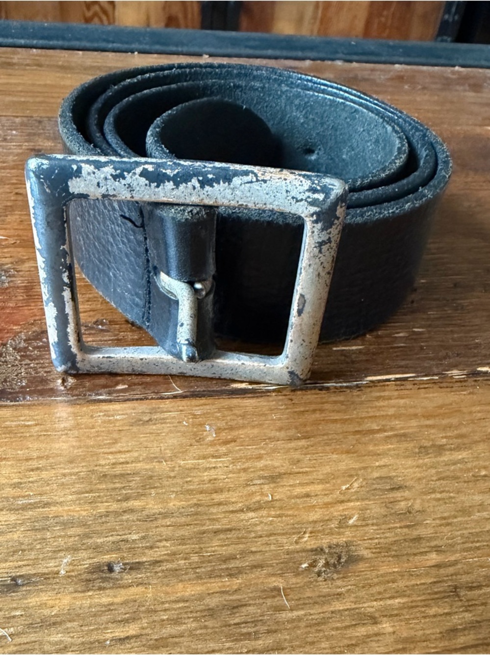 90s GAP Black Leather Belt with Silver Buckle